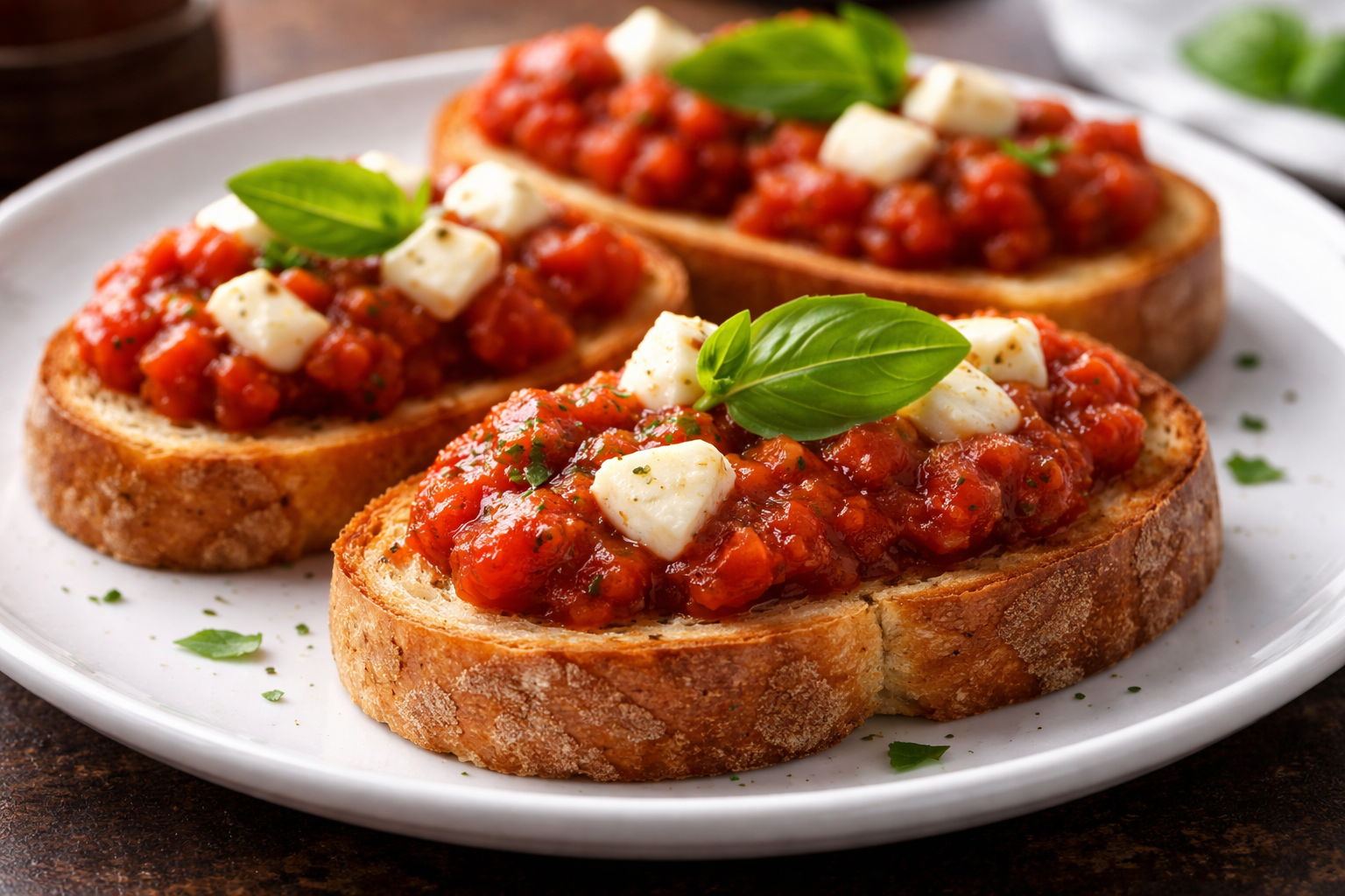 Bruschetta with Pomoro Marinara & Fresh Mozzarella