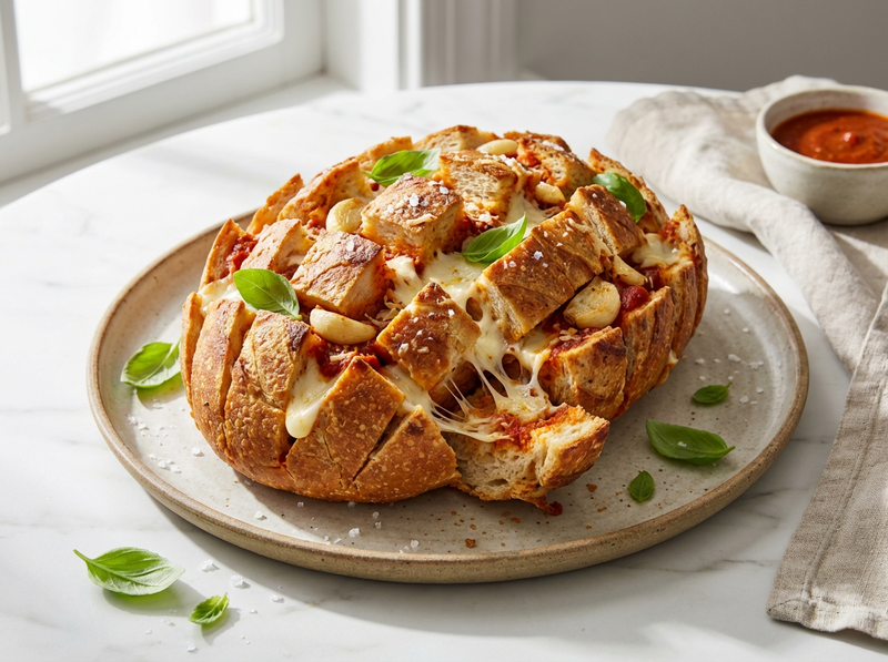 Cheesy Roasted Garlic & Tomato Pull-Apart Bread